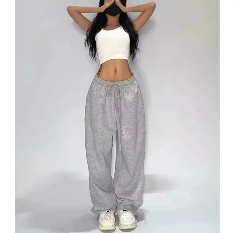 Hnewly Casual Gray Sweatpants Women Wide Leg Black Joggers Classic Baggy Streetwear Oversized Sports Female Trousers All-match