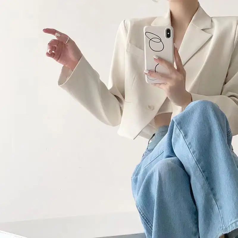 Hnewly Short Fashion women Blazer Solid Color single-breasted women's Long Sleeve Blazers 2024 Elegant Ladies Thin office Jacket Coat