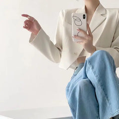 Hnewly Short Fashion women Blazer Solid Color single-breasted women's Long Sleeve Blazers 2024 Elegant Ladies Thin office Jacket Coat