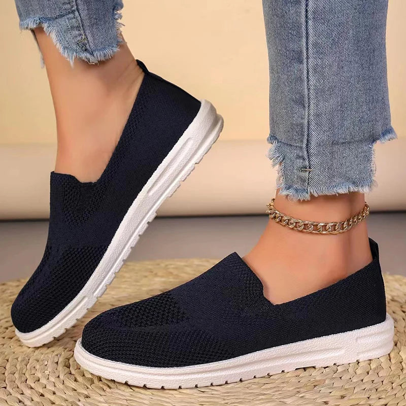 Hnewly Women's Knitted Mesh Loafers Plus Size 43 Lightweight Soft Sole Casual Shoes Woman Autumn Non-Slip Breathable Flats Shoes