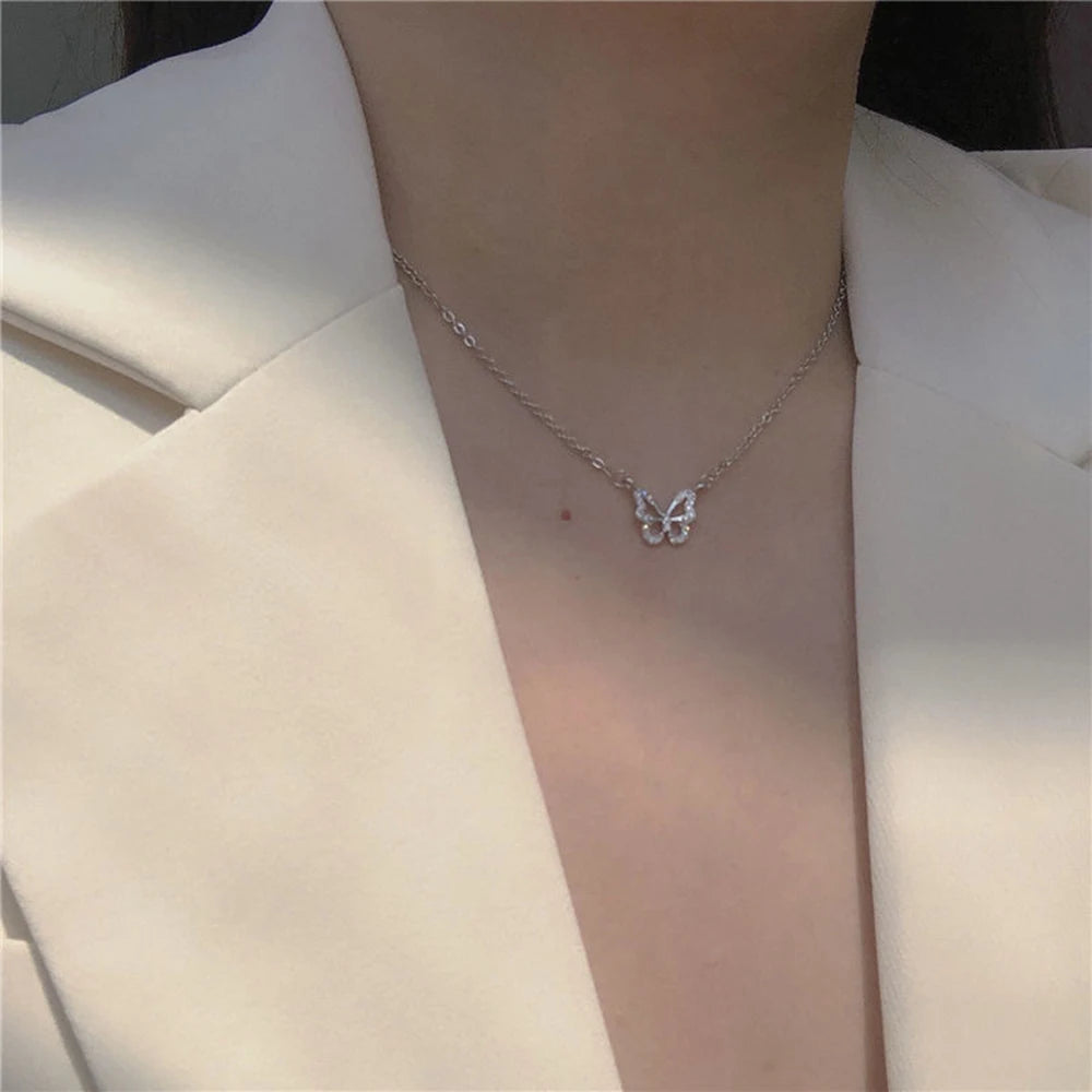 Hnewly Simple Double Layer Star Moon Charm  Multilayered Necklace Delicate Clavicle Chain Zircon For Women Fashion Jewelry