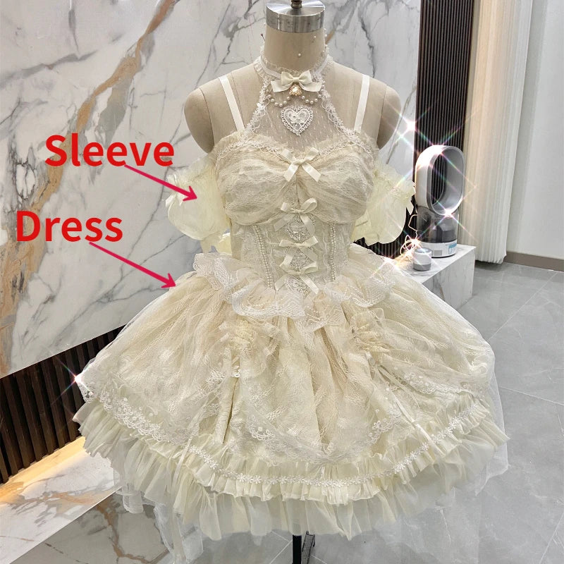 Hnewly Japanese Sweets Lolita Jsk Dresses Kawaii Women Vintage Elegant Lace Mesh Princess Strap Dress Harajuku Lolita European Clothing