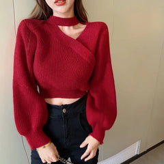 Hnewly Women Christmas Sweater Autumn Winter Long Sleeved Sweater  Warm V-neck Off Shoulder