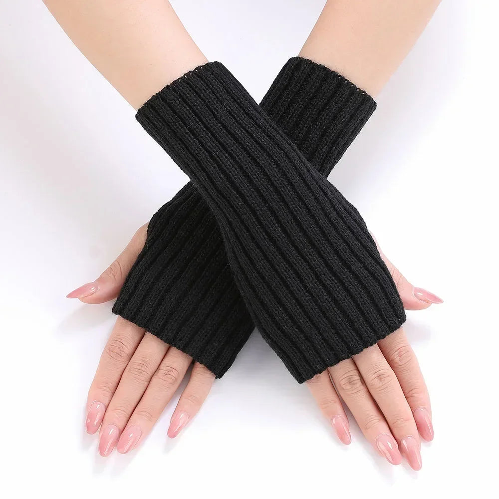 Hnewly Autumn Winter Knitted Woolen Gloves Ins Fashion Y2K Men Women Half Finger Warm Five Pointed Star Fingerless Gloves Unisex