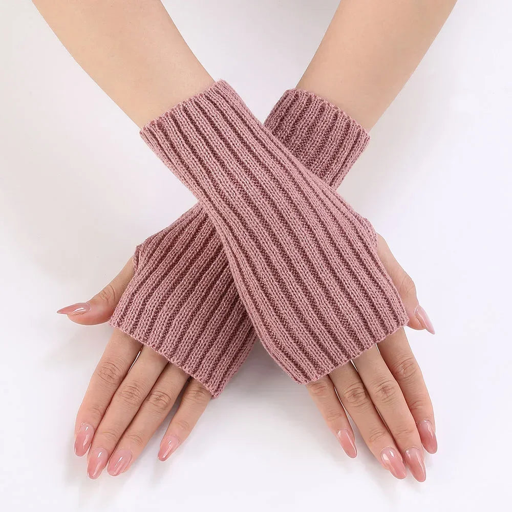 Hnewly Autumn Winter Knitted Woolen Gloves Ins Fashion Y2K Men Women Half Finger Warm Five Pointed Star Fingerless Gloves Unisex