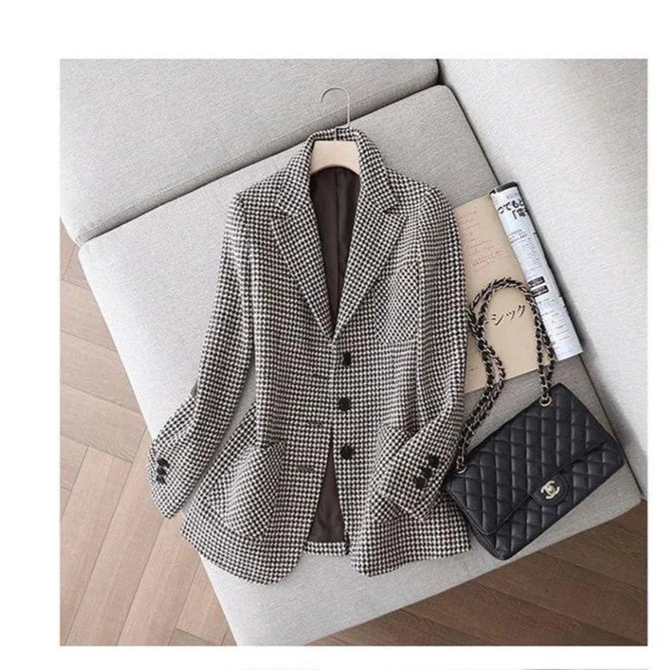 Hnewly Autumn Spring Thin Plaid Blazers For Women Double Breasted Woman Jackets Loose Fashion Outwear Female Clothes Plus Size 3XL