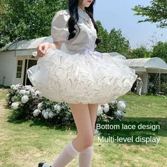 Hnewly Multi-layer Ruffled Petticoats for Women Fluffy Bubble Skirt Crinoline Underskirt No Hoop Boneless Lolita Puffy Skirt Mini Skirt