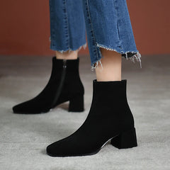 Hnewly Vintage Suede Women Ankle Boots Fashion Thick Heel Short Booties Autumn Winter Women's Shoes