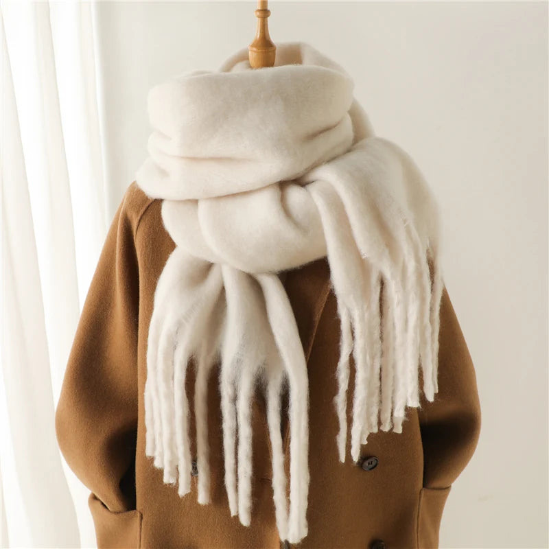 Hnewly Winter Scarf for Women Cashmere Warm Solid Pashmina Blanket Wraps Female Thick Soft Bufanda Big Tassel Shawl Long Poncho Echarpe