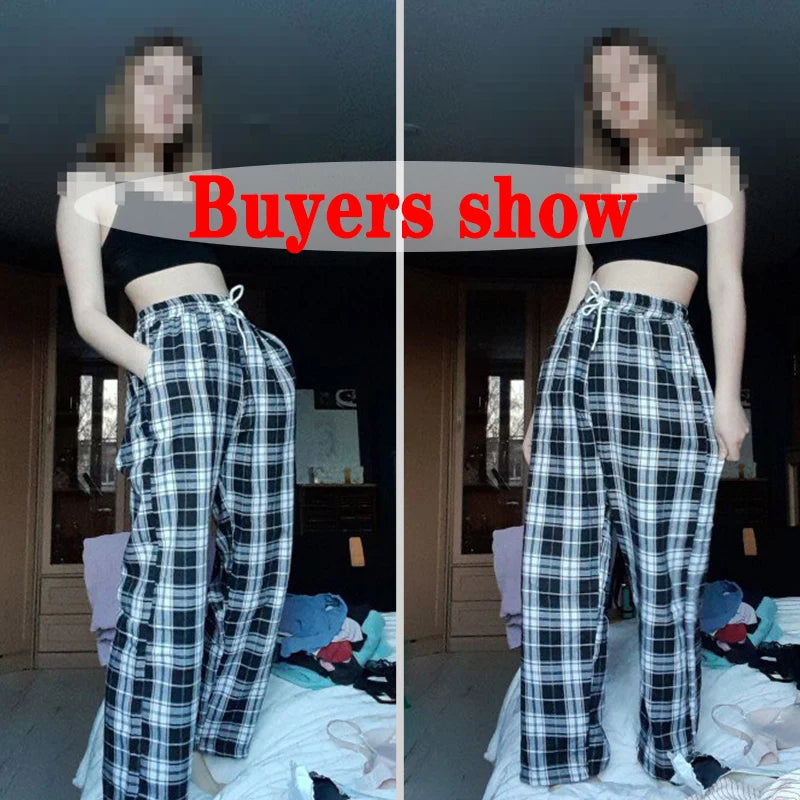 Hnewly Harajuku Black White Plaid Pants Women Oversized Wide Leg Trousers Female Korean Style High Waist Checkered Pants Female