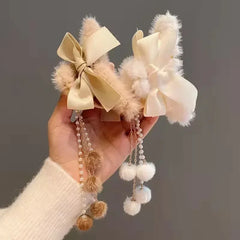 Hnewly cute winter outfits New Fashion Bow Tassel Pendant Hair Clips Korea Ponytail Plush Shark Claw Girls Fall and Winter Gift Hair Accessories