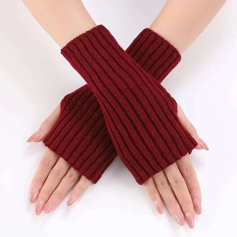 Hnewly Autumn Winter Knitted Woolen Gloves Ins Fashion Y2K Men Women Half Finger Warm Five Pointed Star Fingerless Gloves Unisex