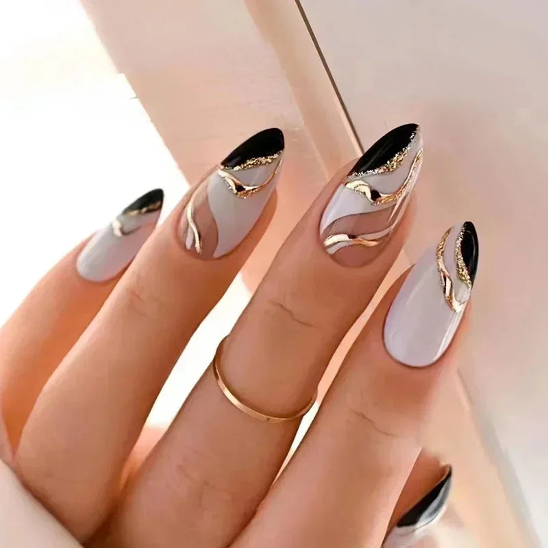 Hnewly 24Pcs French False Nails Almond Fake Nails with Glue Press on White Edge Design Wearable Simple Ins Pink Stiletto Nail Tips