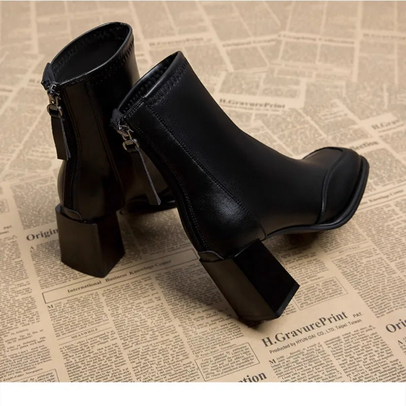 Hnewly Booties Very High Heels Shoes for Women Heeled Brown Leather Footwear Work Short Female Ankle Boots Pu Sale Y2k Autumn Quality