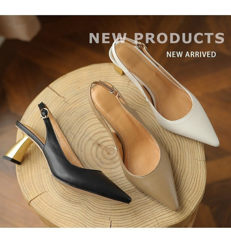 Hnewly High-heeled Sandals Women New Style Korean Style Pointed Toe Caps with Mid-heel Fashion Shoes Women Zapatos De Mujer