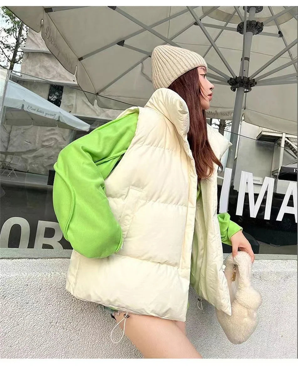 Hnewly cold weather outfits Women Fashion Autumn New Stand Collar Elegant Down Coats Warm Outerwear Casual Belt Sleeveless Winter Women Vests Jackets