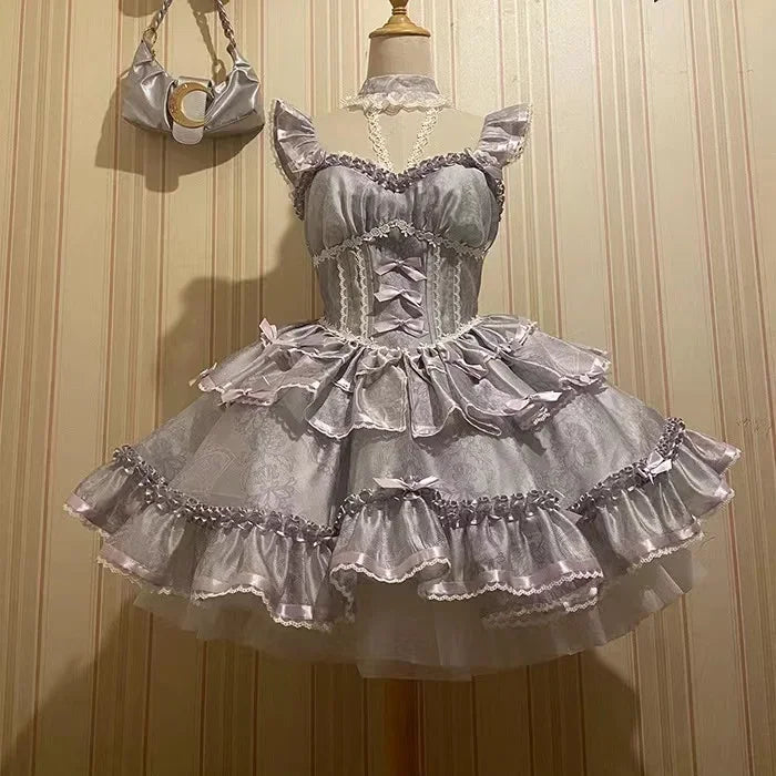 Hnewly Sweet Lolita Princess Dress Women Sweet Bow Ruffles Evening Party Mini Dress Japanese Harajuku Retro Kawaii Y2k Vestidos