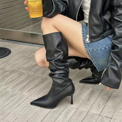 Hnewly Sexy Winter Women High Boots Fashion Pointed Toe Stiletto Heel Long Boots Ladies Elegant Knee High Boots Shoes