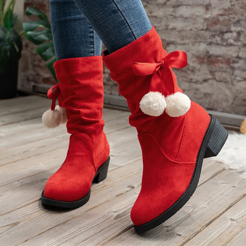 Hnewly Women Large Size 43 Suede Snow Ankle Boots Winter New Warm Mid-Calf Boots Fashion Comfort Mid Heels Shoes Botas Mujer