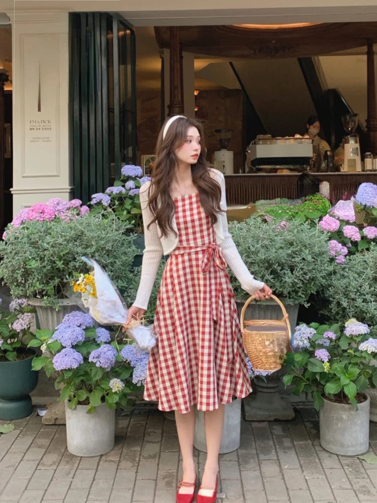 Hnewly DRESS TO IMPRESS Sweet Plaid Dress for Women Summer Fashion Elegant Chic Strap Mini Dress Female Birthday Even Party Korean Style Dress Slim