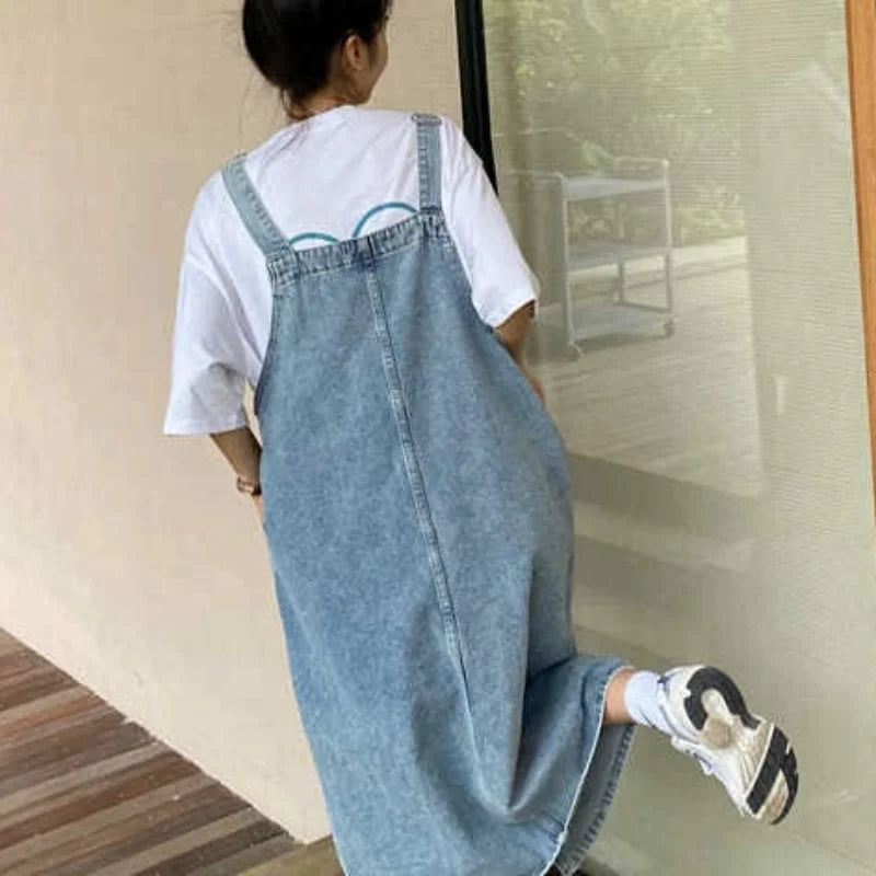 Hnewly Spring Summer Denim Overall Dress Women Sleeveless Jeans Dresses Fashion Female Solid Slip Casual Loose Spaghetti Strap Dresses