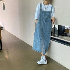 Hnewly Spring Summer Denim Overall Dress Women Sleeveless Jeans Dresses Fashion Female Solid Slip Casual Loose Spaghetti Strap Dresses