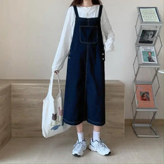 Hnewly Spring Summer Denim Overall Dress Women Casual Sleeveless Jeans Dresses Fashion Solid Split Loose Spaghetti Strap Dresses Girls