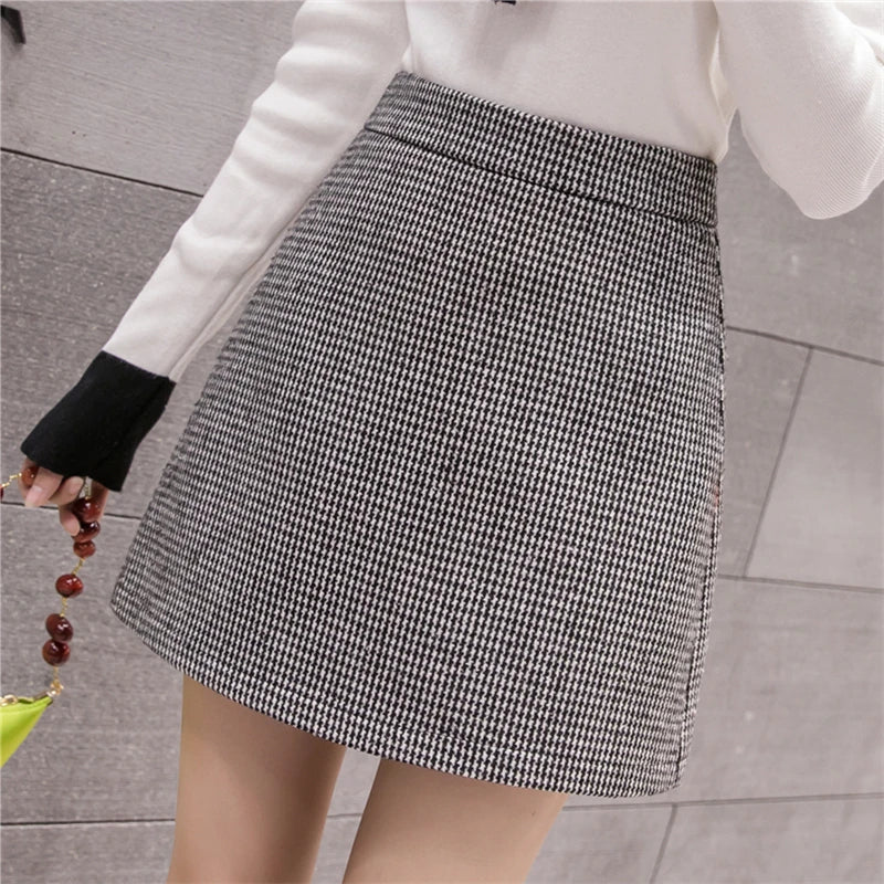 Hnewly skirt outfits winter Autumn Winter New Fashion Plaid A-Line Mini Skirt Women High Waist Woolen Skirt Female Casual All-match Basic Skirt