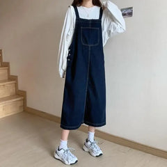 Hnewly Spring Summer Denim Overall Dress Women Casual Sleeveless Jeans Dresses Fashion Solid Split Loose Spaghetti Strap Dresses Girls