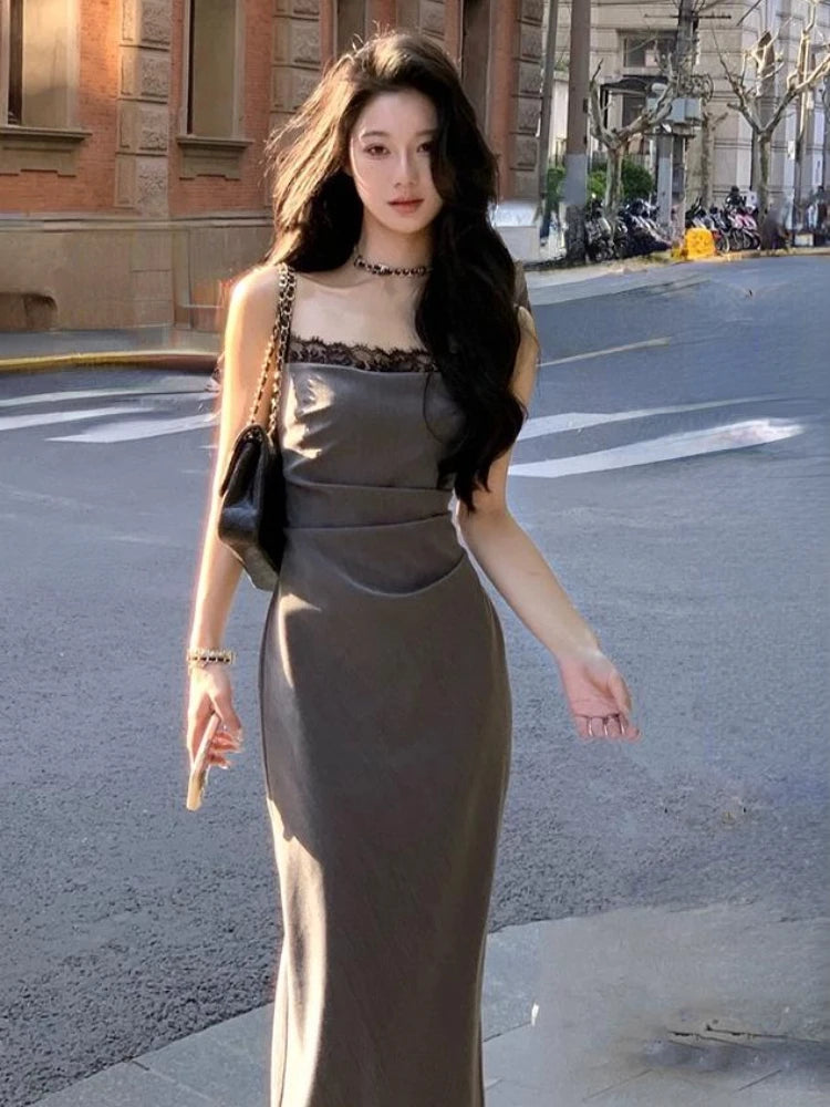 Hnewly French Elegant Midi Dress Even Party Female 2024 Summer Casual One Piece Dress Korean Fashion Clothing Beach Style 2000s Vintage