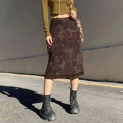 Hnewly Harajuku Vintage Long Skirts Women Floral Print Gothic Retro Skirts Grunge Aesthetic Streetwear Punk A Line Midi Skirt