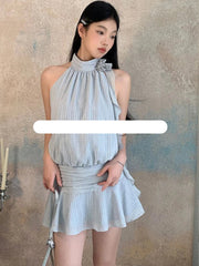 Hnewly DRESS TO IMPRESS 2024 Summer Chiffon Vintage Elegant Dress Women Flower Sleeveless Y2k Bodycon Dress Female Lace Up Korea Fashion Casual Clothes