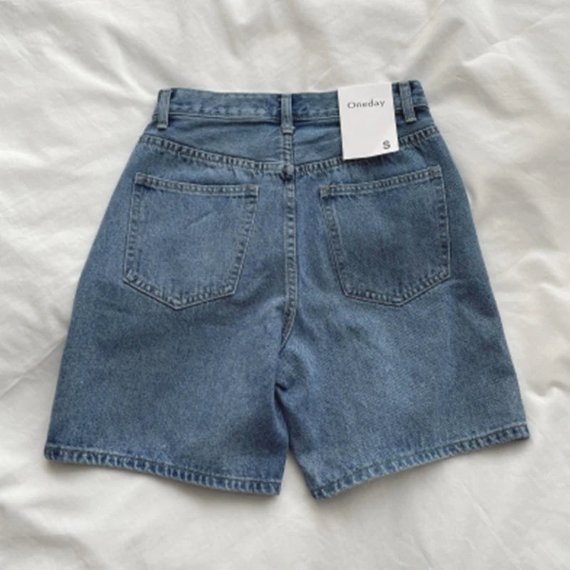 Hnewly 2024 Classic Denim Shorts Women Summer Blue High Waisted Shorts Casual Wide Leg Pants Stright Jeans Womens Shorts