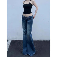 Hnewly Women's Skinny Low Waisted Flared Jeans Summer New Chic Casual Wide-leg Pants Female Sexy Denim Bell-bottoms Trousers