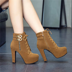 Hnewly New Autumn Ankle Boots for Women Platform High Heels Shoes Woman Buckle Short Booties Casual Faux Suede Footwear