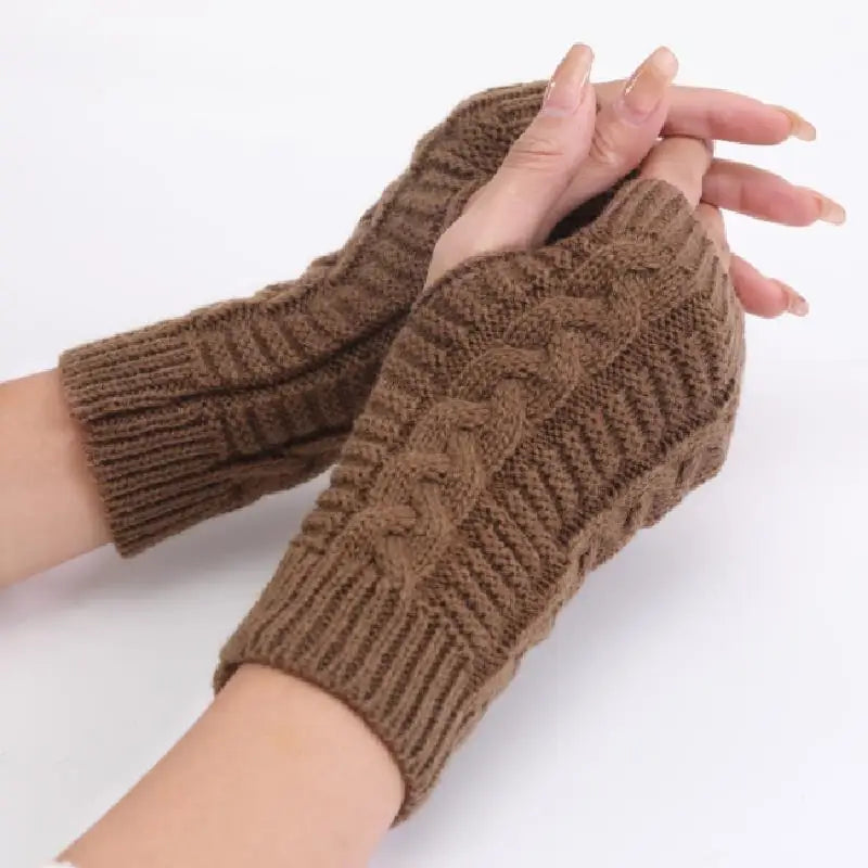 Hnewly Women Stylish Hand Warmer Winter Gloves Arm Crochet Knitting Faux Wool Mitten Warm Fingerless Glove Twist Pattern Women Gloves