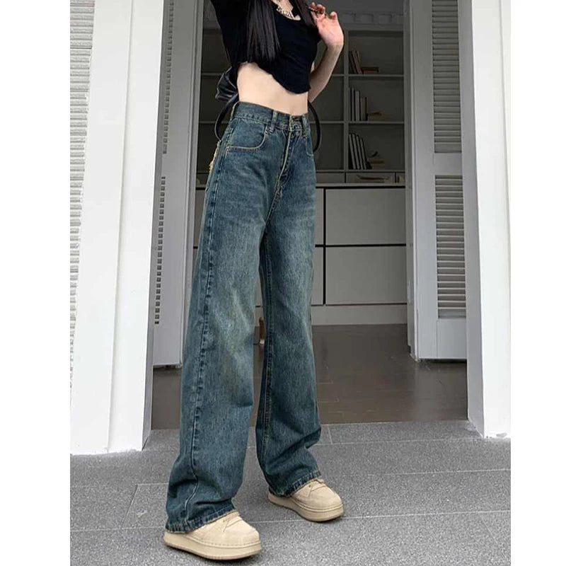 Hnewly Wide Leg Jeans For Women High Waisted Contrasting Straight Leg Pant Autumn lady Loose Pants Streetwear