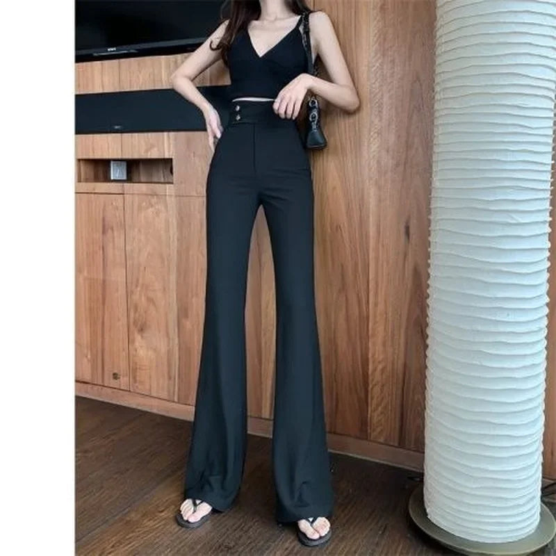 Hnewly Summer Flared Pants Aesthetic Flare Leggings Trousers for Women Korean Style Fluid Fashion High Waist Wide Leg Palazzo Long