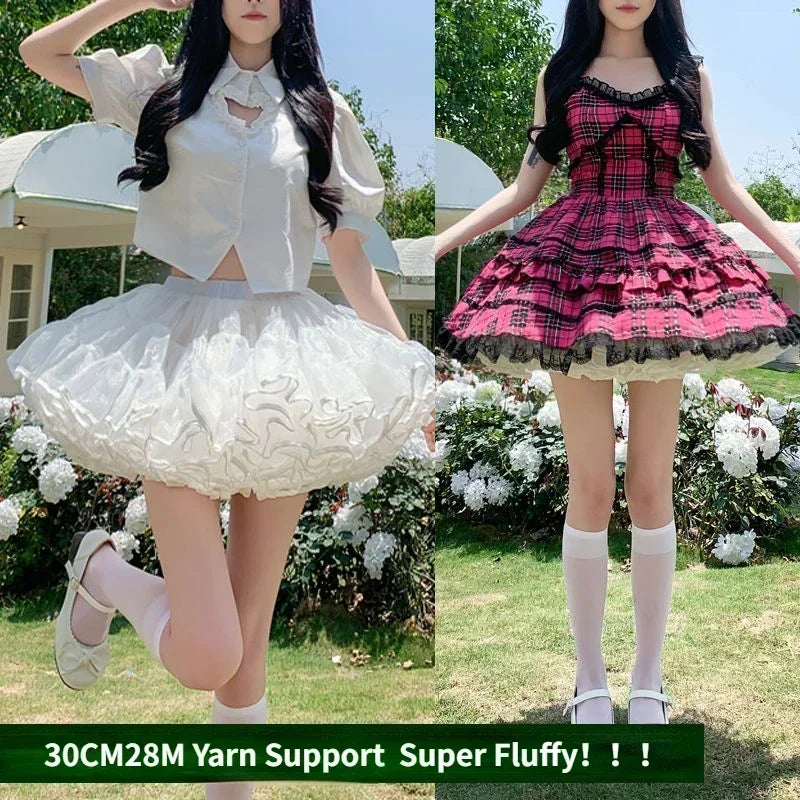 Hnewly Multi-layer Ruffled Petticoats for Women Fluffy Bubble Skirt Crinoline Underskirt No Hoop Boneless Lolita Puffy Skirt Mini Skirt