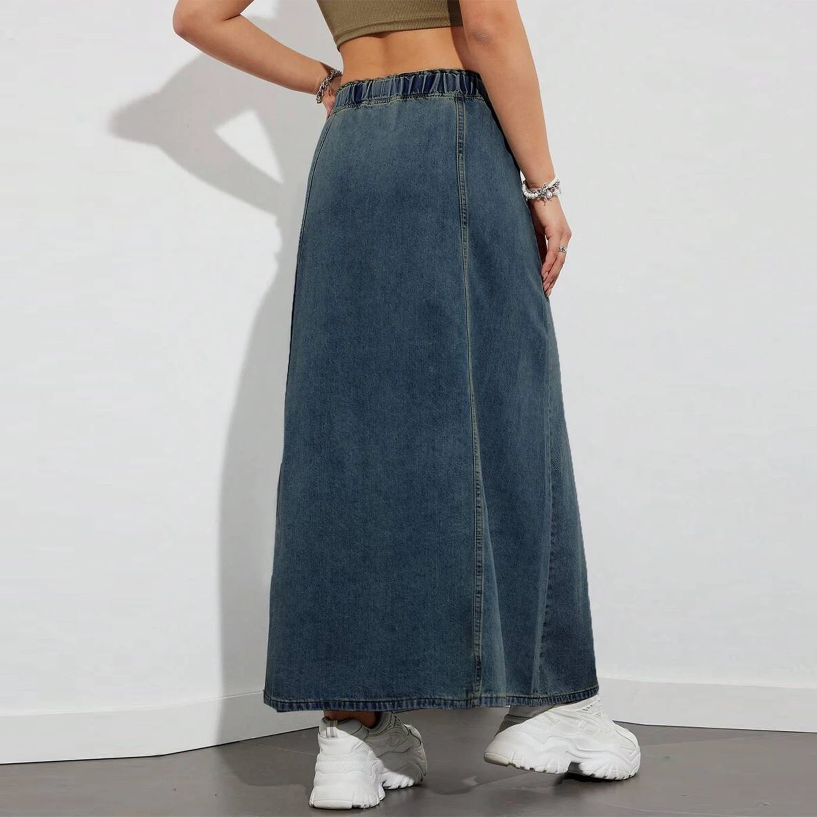 Hnewly Spring Autumn Women's Denim Midi Skirt Korean Low Waist Long Skirts Women Y2K Clothes Streetwear Casual Loose Straight Skirts