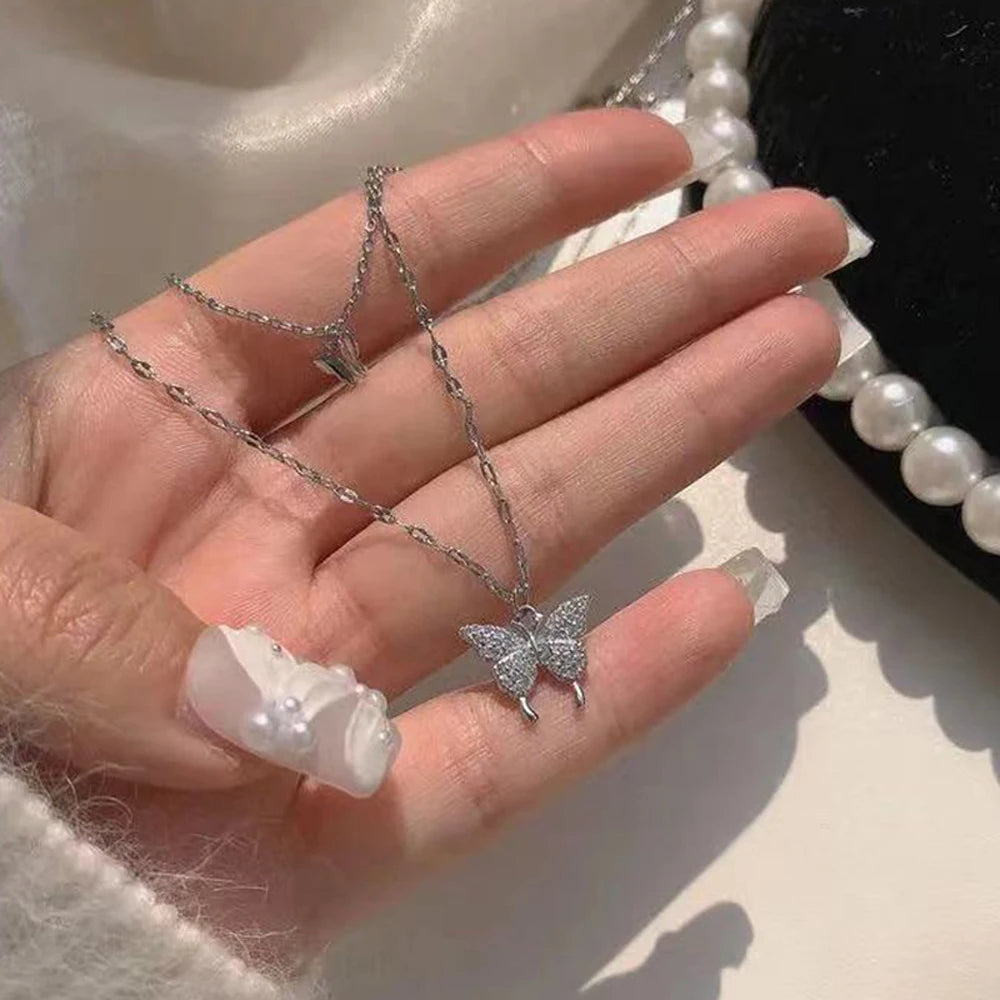 Hnewly Simple Double Layer Star Moon Charm  Multilayered Necklace Delicate Clavicle Chain Zircon For Women Fashion Jewelry