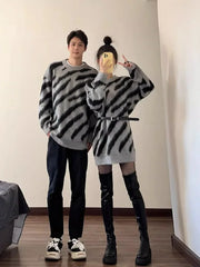 Hnewly Valentines Day Women's zebra Gothic Pullover Knitted Torn Sweater Harajuku 90s Aesthetic Y2k Long Sleeves Sweaters Jumper Vintage 2000s Clothes