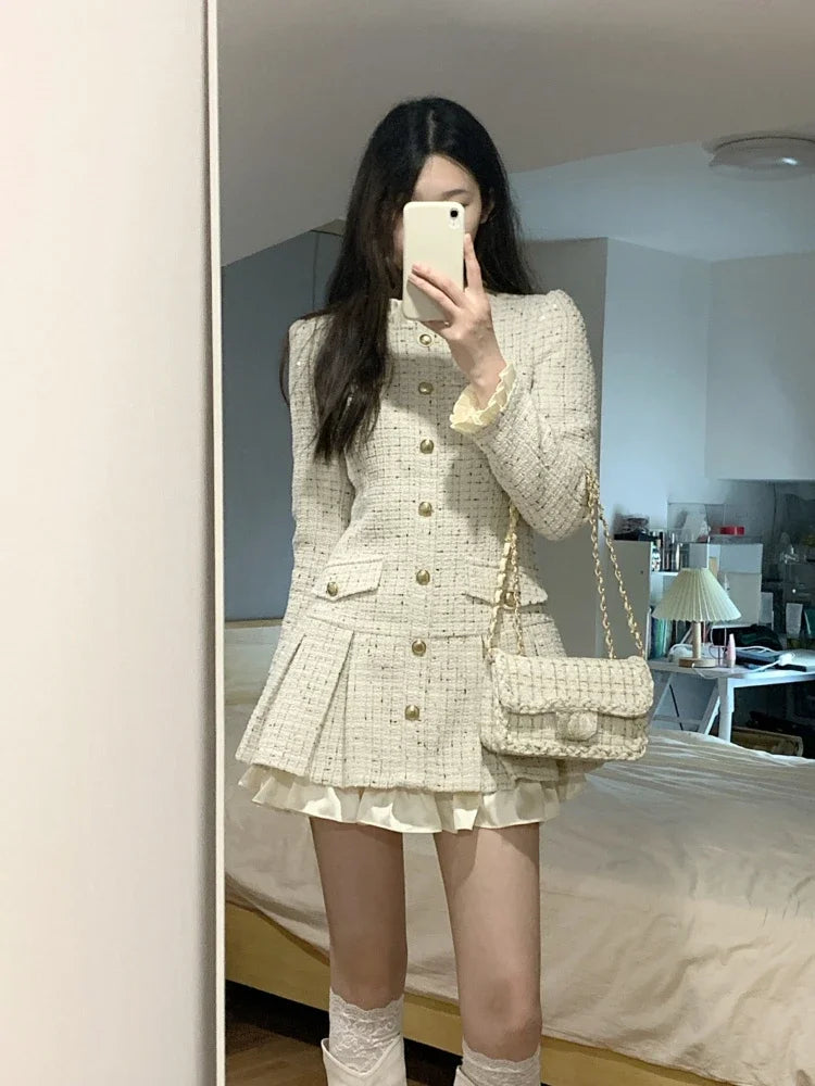 Hnewly Elegant and Pretty Women's Mini Dress Long Sleeve O Neck Slim Fit Korean Fashion Spring Autumn New