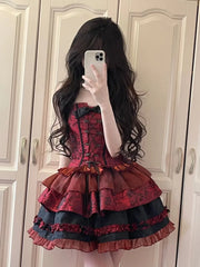 Hnewly DRESS TO IMPRESS Women's Victorian Gothic Lolita Lace Bow Slim Bandage Princess Dress, Japanese Harajuku Punk Style, Evening Party Red Dresses