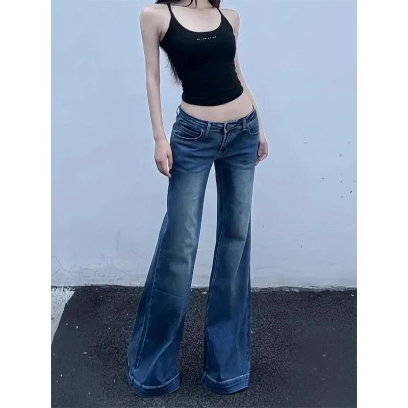 Hnewly Women's Skinny Low Waisted Flared Jeans Summer New Chic Casual Wide-leg Pants Female Sexy Denim Bell-bottoms Trousers