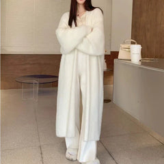 Hnewly Elegant Sweet Long Sweater Cardigan Women Korean Style Sweaters Coat Autumn Winter Solid Loose Casual Vintage Cardigan