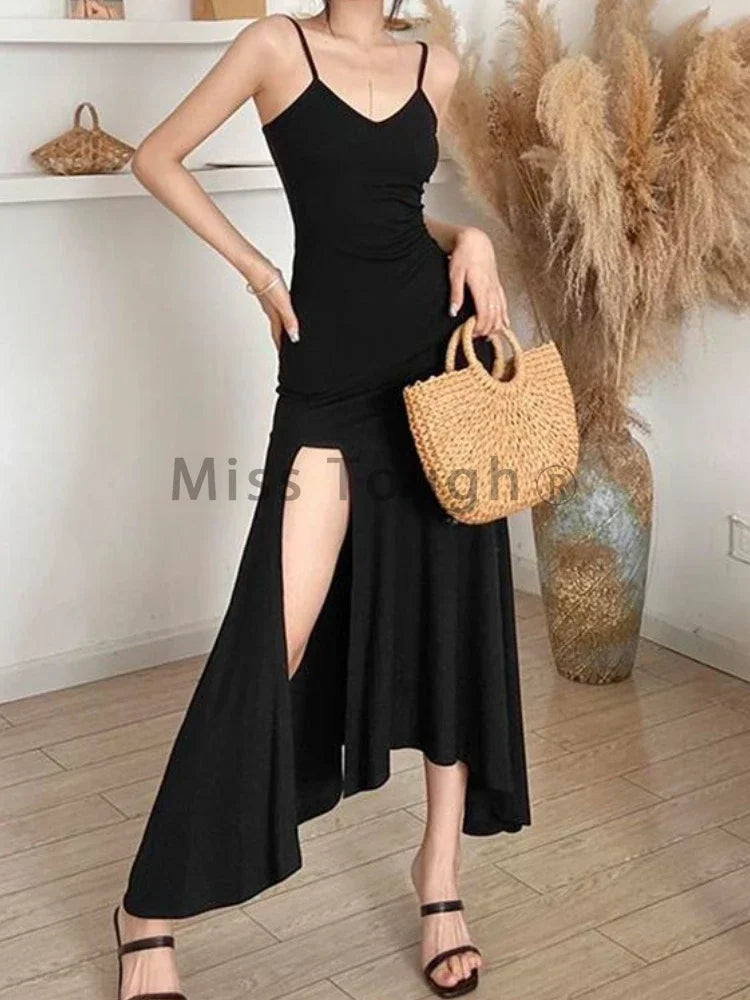 Hnewly French Vintage Gothic V Neck 2 Piece Sets Women Autumn Solid Y2k Open Fork Dress+ Black Elegant Coat Female 2000s Chic Clothes