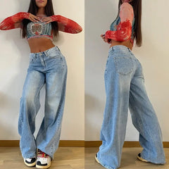 Hnewly Baggy Jeans Women High Waist Mom Jeans Flare Pants Denim Straight Loose Autumn Long Streetwear Slim Fit Trousers Capris