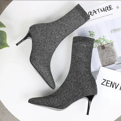 Hnewly Sexy Sock Boots Knitting Stretch Boots High Heels for Women Fashion Shoes Spring Autumn Ankle Boots Female