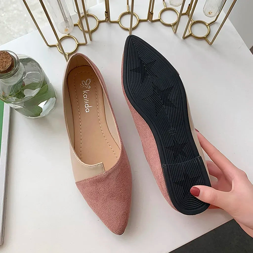 Hnewly Women Shoes Fashion Splice Color Mule Flats Pointed Toe Ballerina Ballet Flat Slip on Shoe Zapatos Mujer Loafers Size 35-41